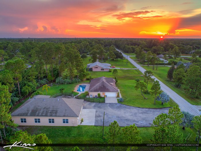 Loxahatchee Florida Sunset Over Real Estate Home Aerial Photo