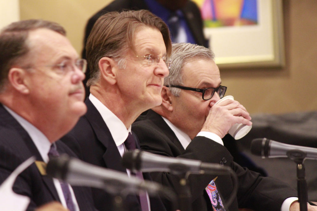 UNC Board of Governors member Thom Goolsby, featured at center, was one of four members to propose drastic changes to UNC governance on Sept. 7, 2017. (CJ Photo by Kari Travis) 