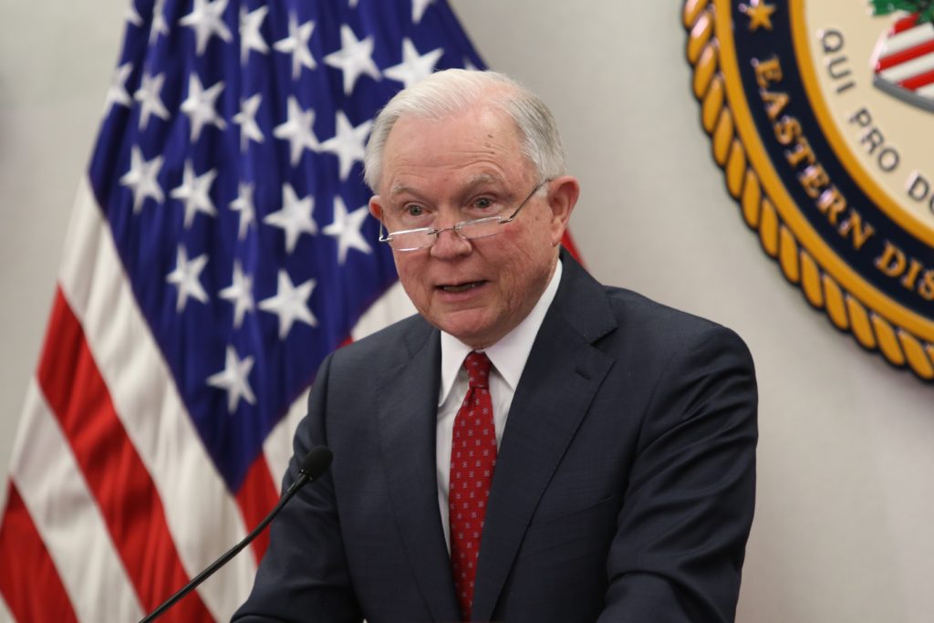 U.S. Attorney General Jeff Sessions addresses an April 17 meeting in Raleigh. He promised renewed efforts to fight opioid addiction. (CJ photo by Don Carrington)