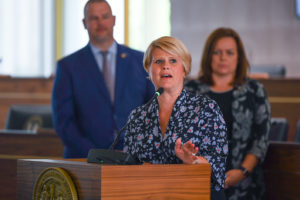 N.C. Superintendent of Public Instruction Catherine Truitt joins lawmakers and Lt. Governor Mark Robinson at the release of the F.A.C.T.S. Task Force report outlining instances of bias in N.C. public schools as reported by parents and teachers from across the state. August 24, 2021 at the state legislative building in Raleigh. Photo by Maya Reagan, Carolina Journal