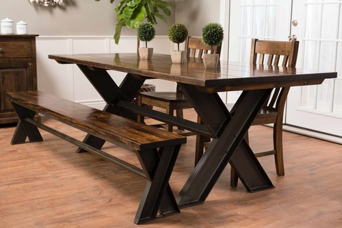 Steel X Base Table Pine James James Furniture Springdale