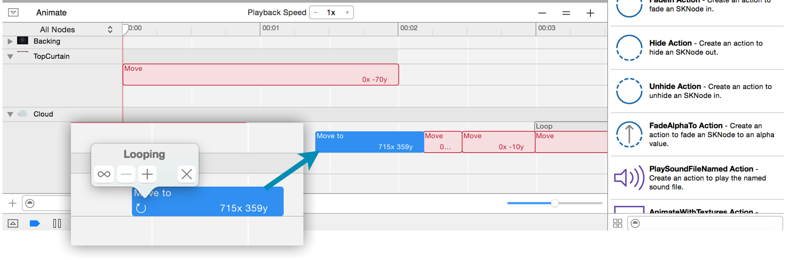 Setting up SKActions in the Xcode 7 Scene editor