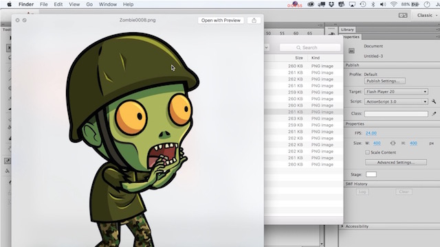 How to import an image sequence, change all frames, then export it in Adobe Animate or Adobe Flash