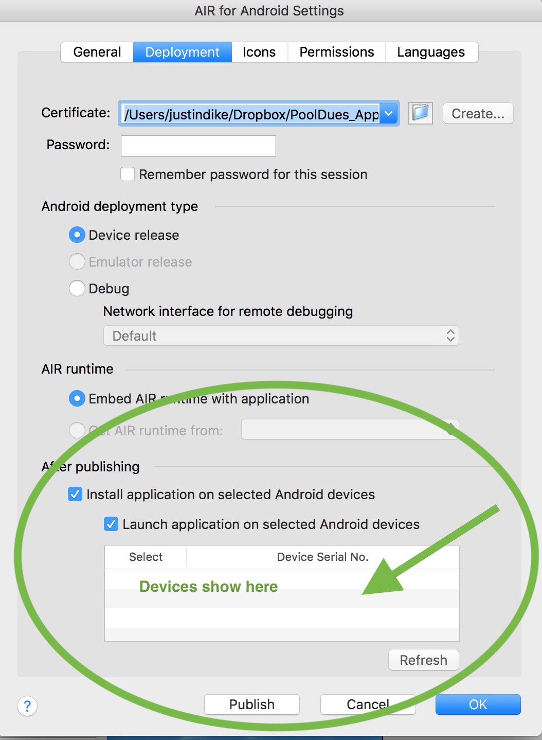 Adobe Animate where your Kindle or Android device shows up when plugged in Developer-mode