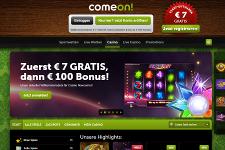 Auch das ComeOn Casino lässt sich nicht lumpen und gibt jedem neuen Spieler 7€ kostenlos zum zocken