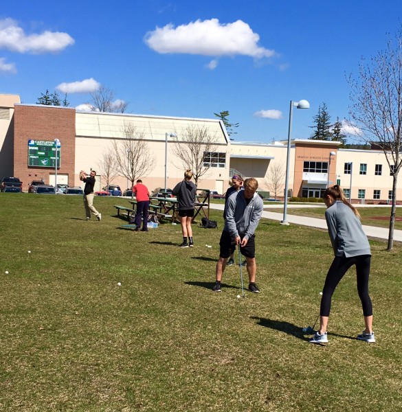 Student enjoy a physical education class outdoors.