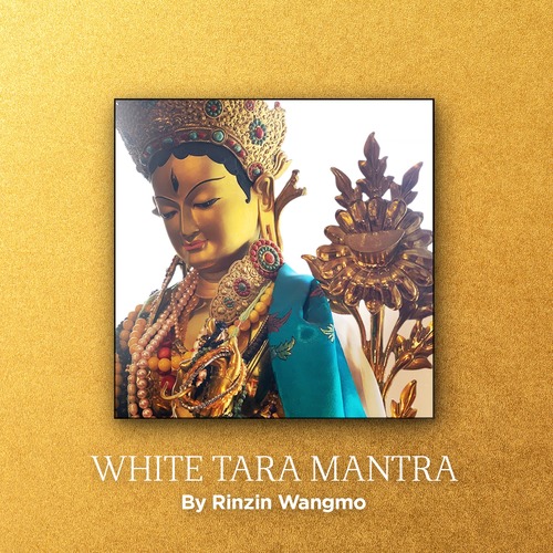 White Tara Mantra Cover Art Blurred Background