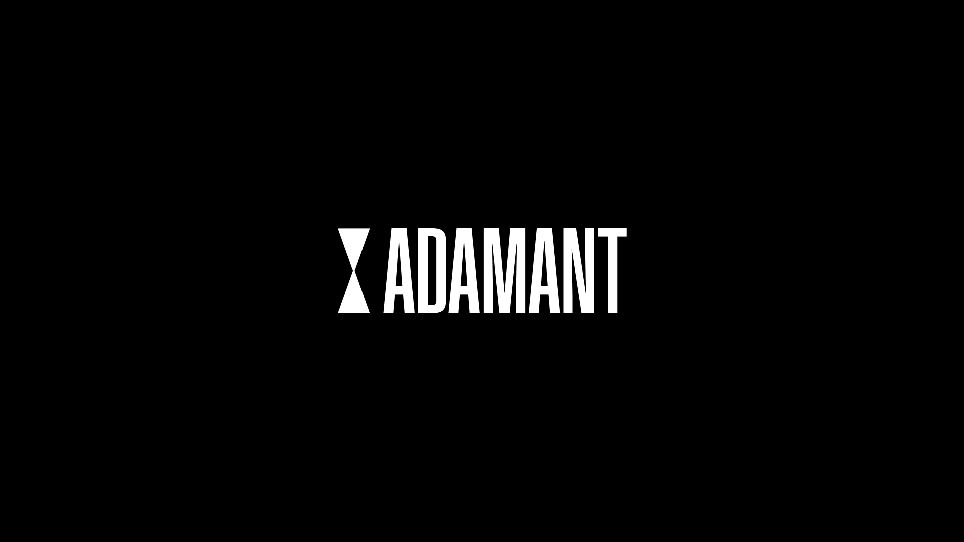 Adamant logo. Hourglass symbol and bold, modern font.