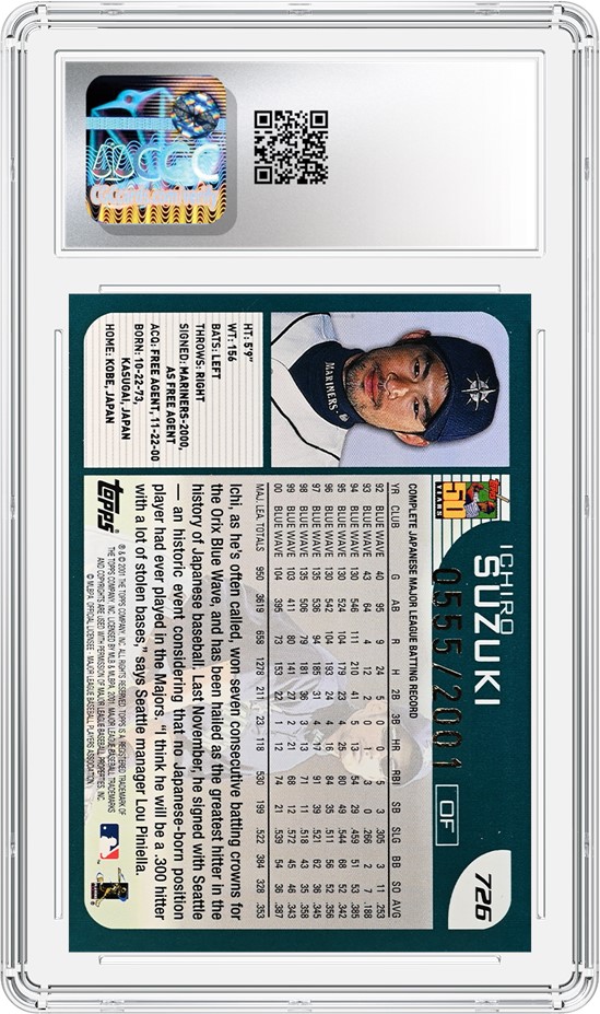 Carte Topps Gallery Ichiro Suzuki 2001 – Gradée PSA 8 – Bilingue Anglais/Japonais