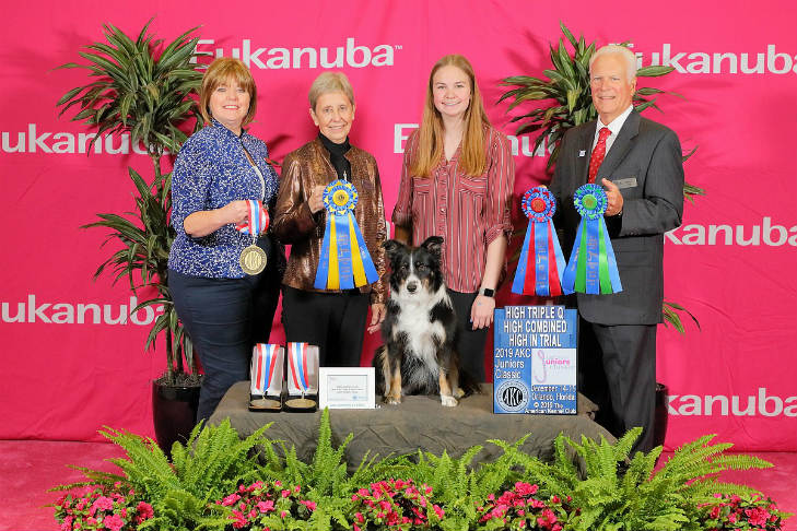 For both Saturday and Sunday in Obedience: Highest Combined Score in the Open B and Utility, Regular Classes and Highest Scoring Dog in the Regular Classes: Avery Adams, and MACH2 WYNDSPELL FIREWORKS UD RAE2 MXG MJG PJD MFB T2B2 TKA (Spark), a Border Collie of Florida. Adams and Spark also won on Saturday and Sunday in Junior Rally for Highest Combined score in Advanced B and Excellent B (Saturday) and Highest Combined Triple Qualifying Score in Advanced B, Excellent B and Master (Saturday and Sunday).
