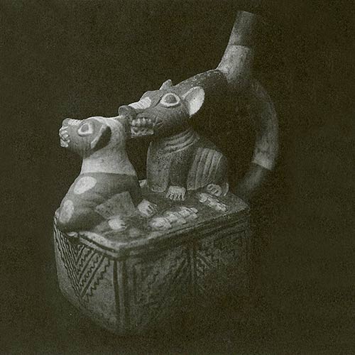 Moche vessel featuring two hairless dogs.