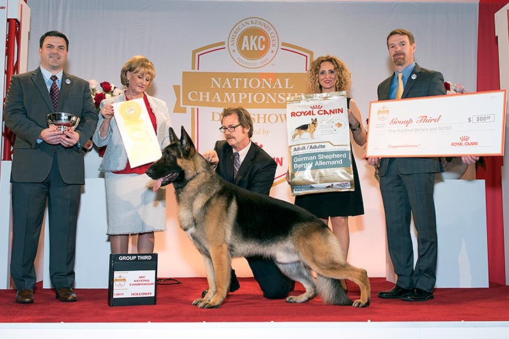 Herding Group Third and Best of Breed: GCH CH Marquis' Hermes V Kenlyn, German Shepherd Dog; 2017 AKC National Championship presented by Royal Canin, Orlando, FL.