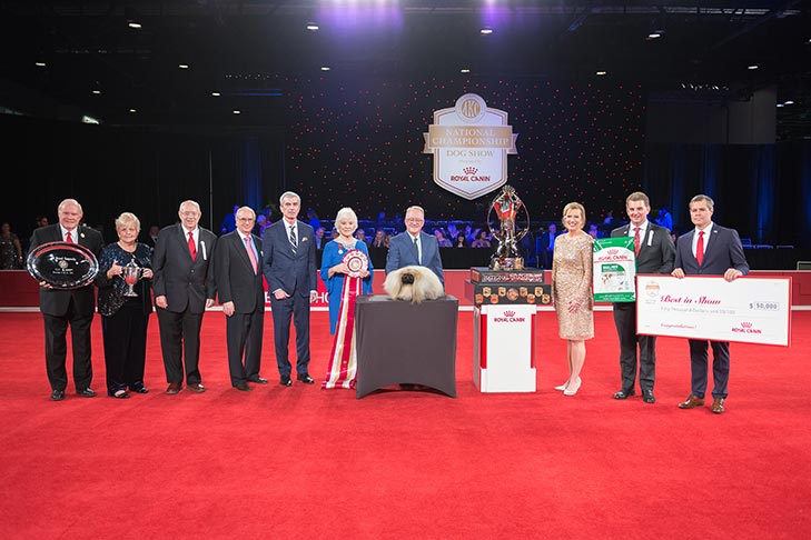 2019 Best in Show GCH CH Pequest Wasabi (Wasabi), Pekingese, handled by David Fitzpatrick; Best in Show presentation at the 2019 AKC National Championship presented by Royal Canin, Orlando, FL.