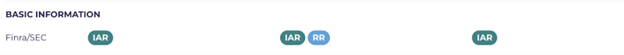 Basic information on advisors Registered Representatives (RR), others are Investment Advisor Representatives (IAR), and some are both.