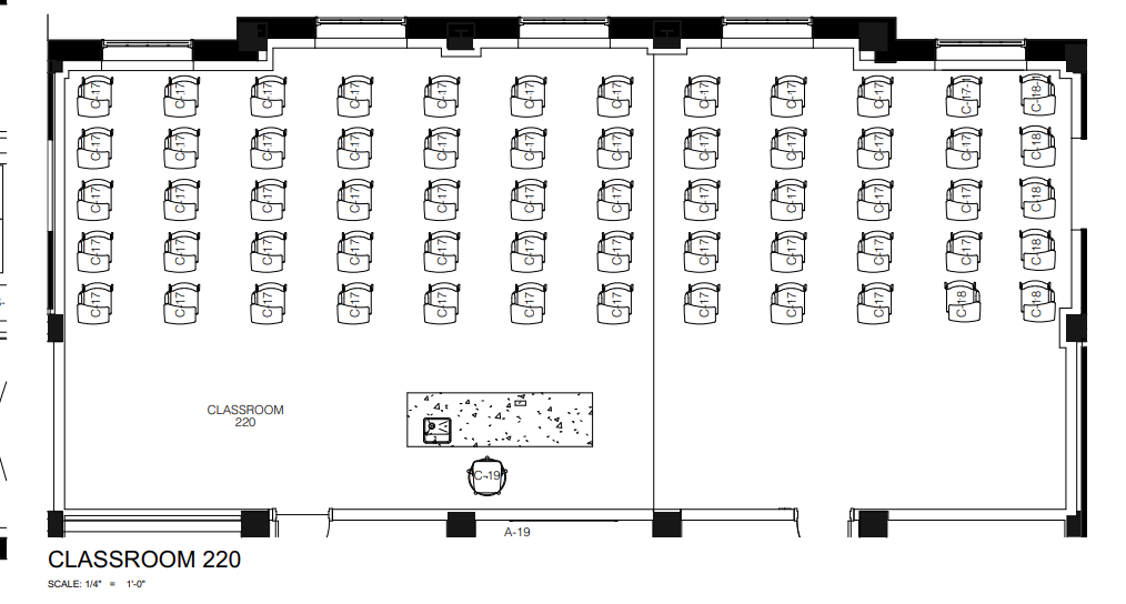 Physics Bldg Room 220 layout diagram