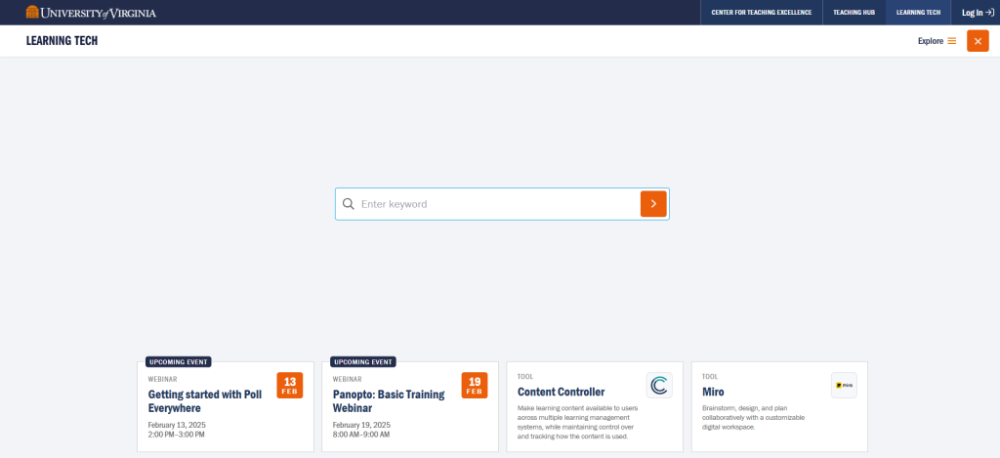 Screenshot of the search popover that appears when searching Learning Tech