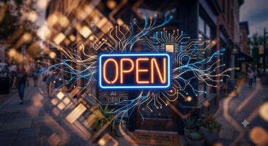 Gemini-generated image with an open sign and nodes coming out of it