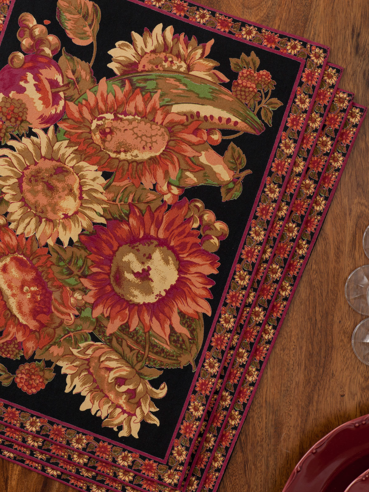 Sunflower Placemat Set/4 Black What's New?, Linens & Kitchen