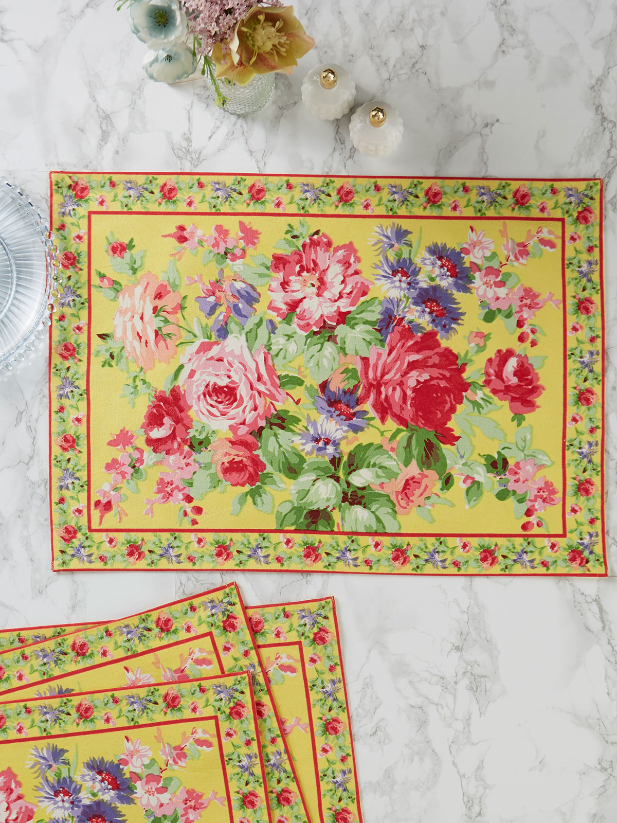 Cottage Rose Placemat Set of 4 Kitchen & Table Linens, Placemats