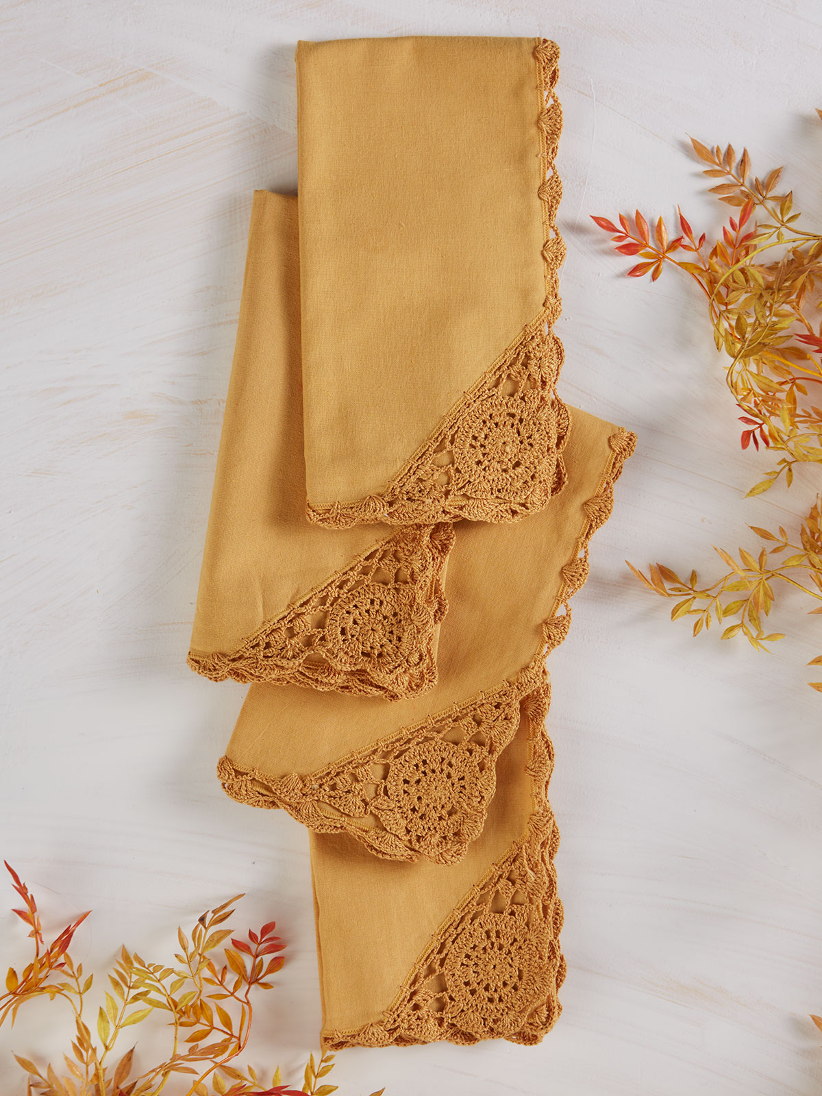 Cora's Crochet Trim Napkins Set of 6 Gold Kitchen & Table Linens