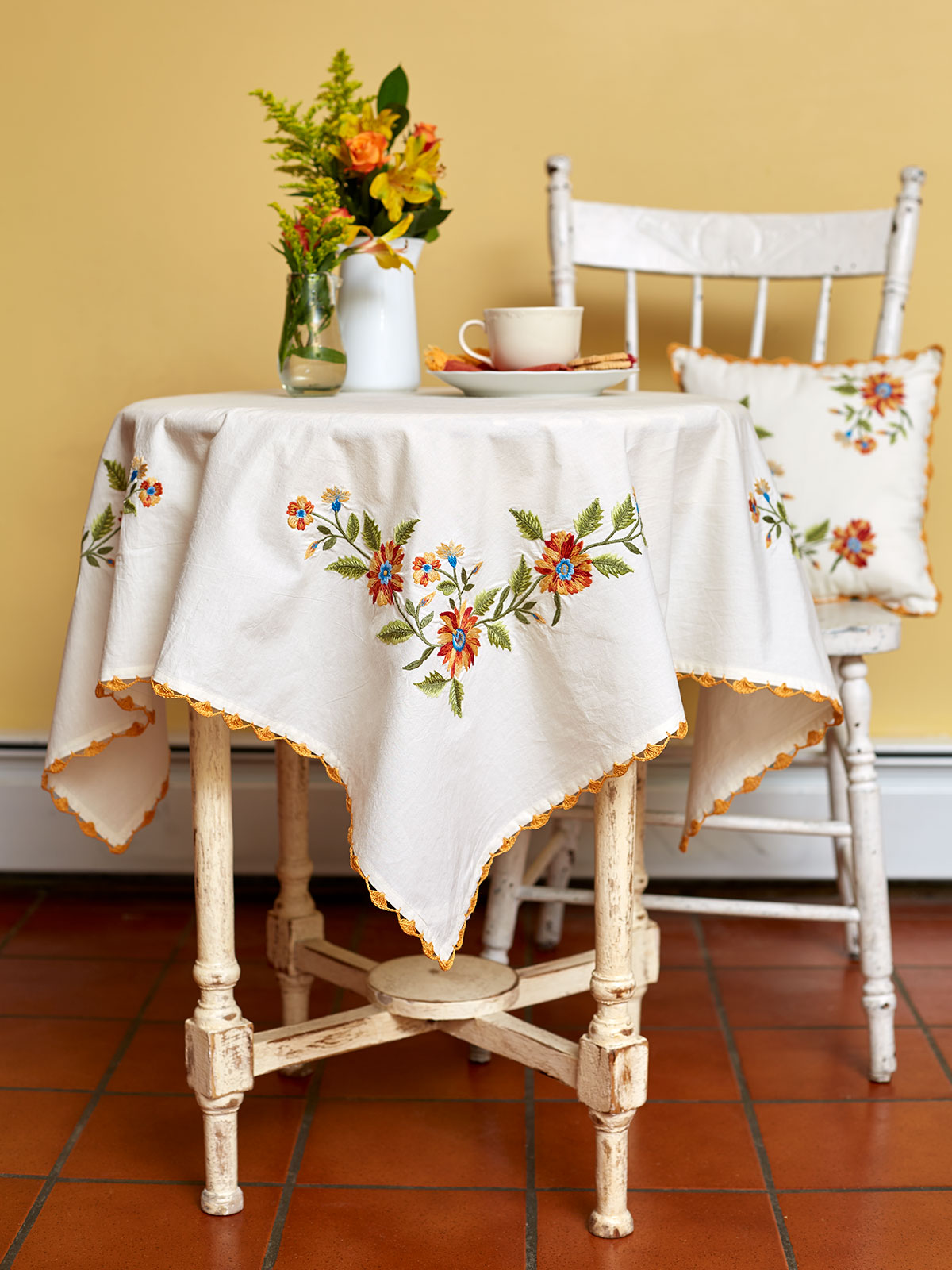 Marguerite Embroidered Tablecloth Kitchen & Table Linens, Tablecloths
