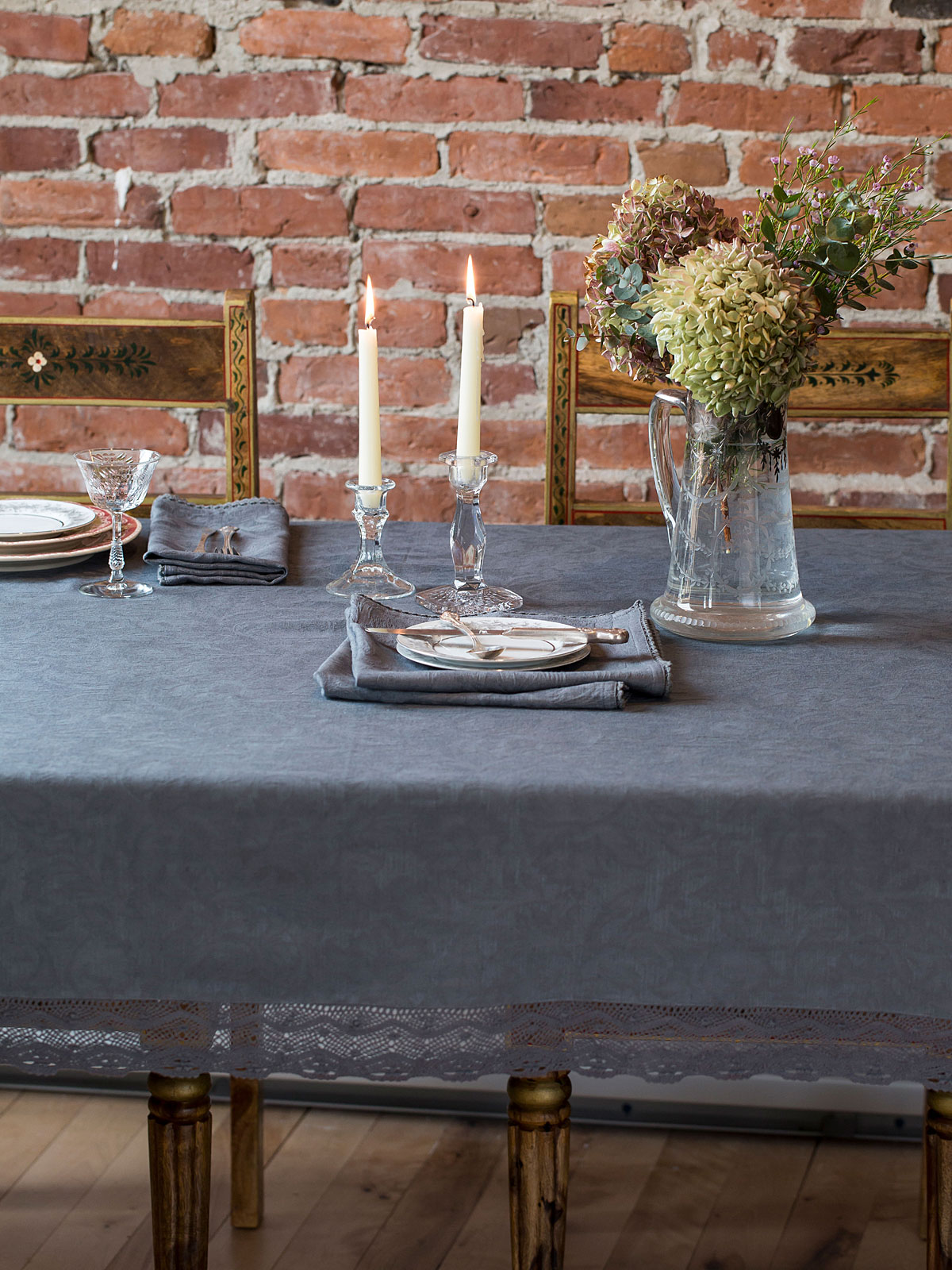 Luxurious Linen Jacquard Tablecloth Charcoal Kitchen & Table Linens