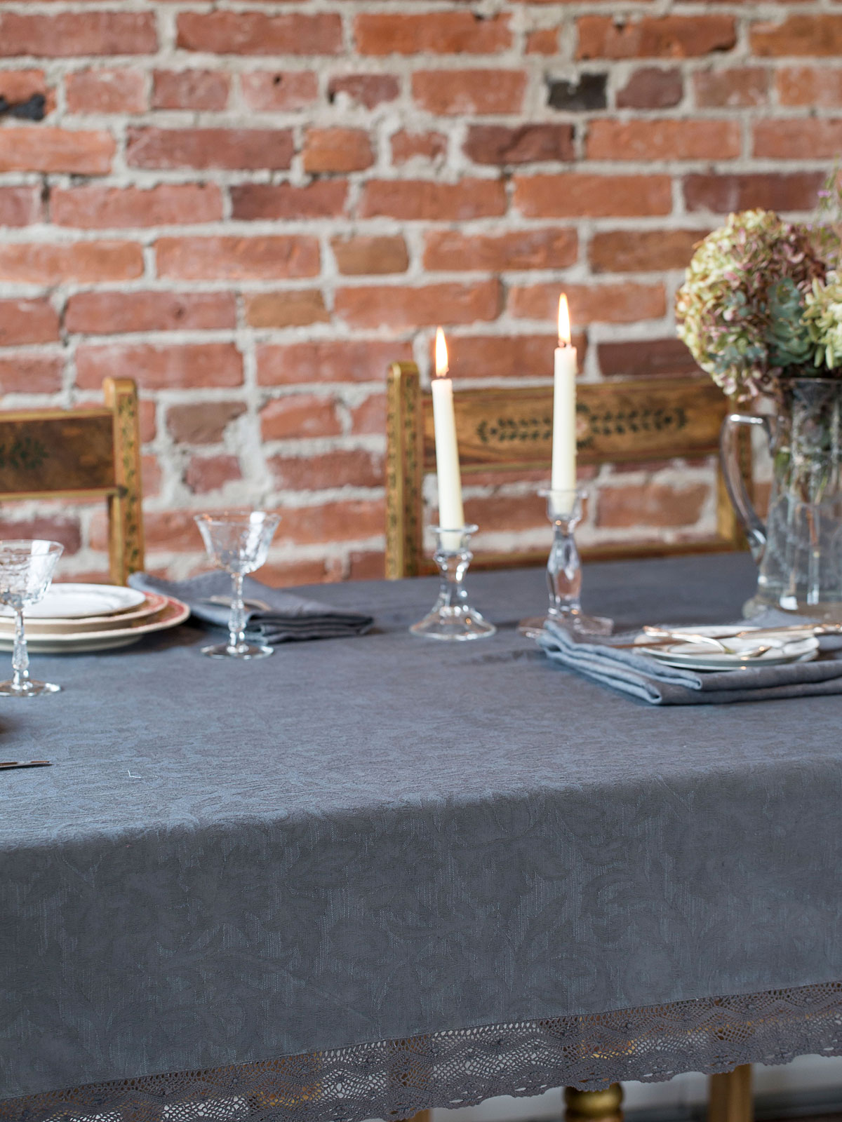 Luxurious Linen Jacquard Tablecloth Charcoal Kitchen & Table Linens