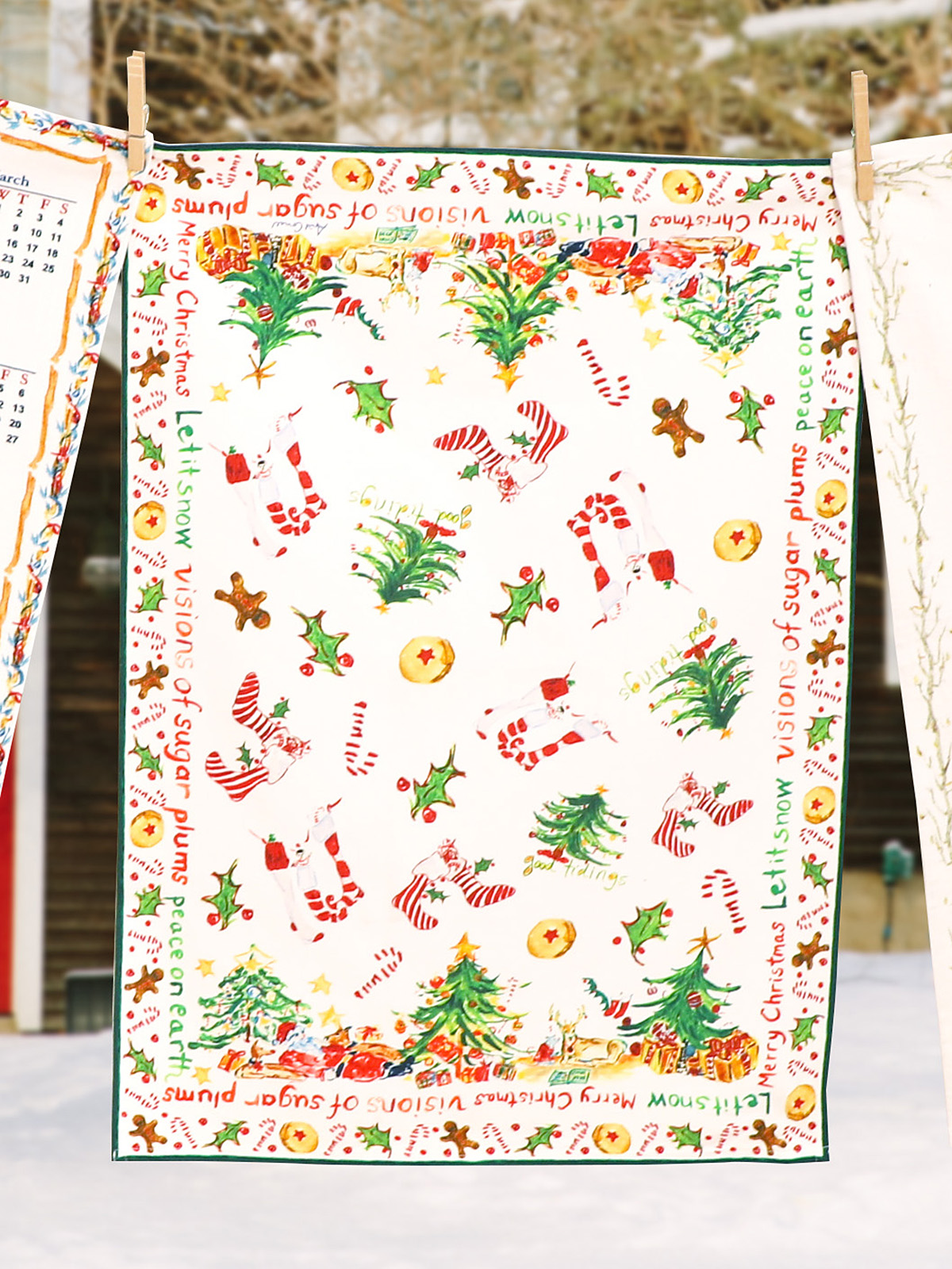 Christmas Cheer Watercolor Tea Towel Kitchen & Table Linens, Tea