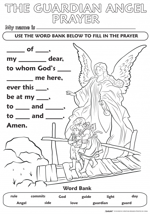 Guardian Angel Prayer Coloring Sheet Sketch Coloring Page