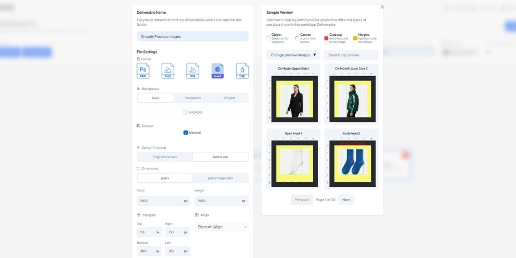 AI Photo Editing Deliverable Settings