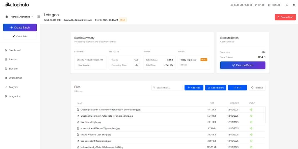 b. Upload Batch for eCommerce Photo editing