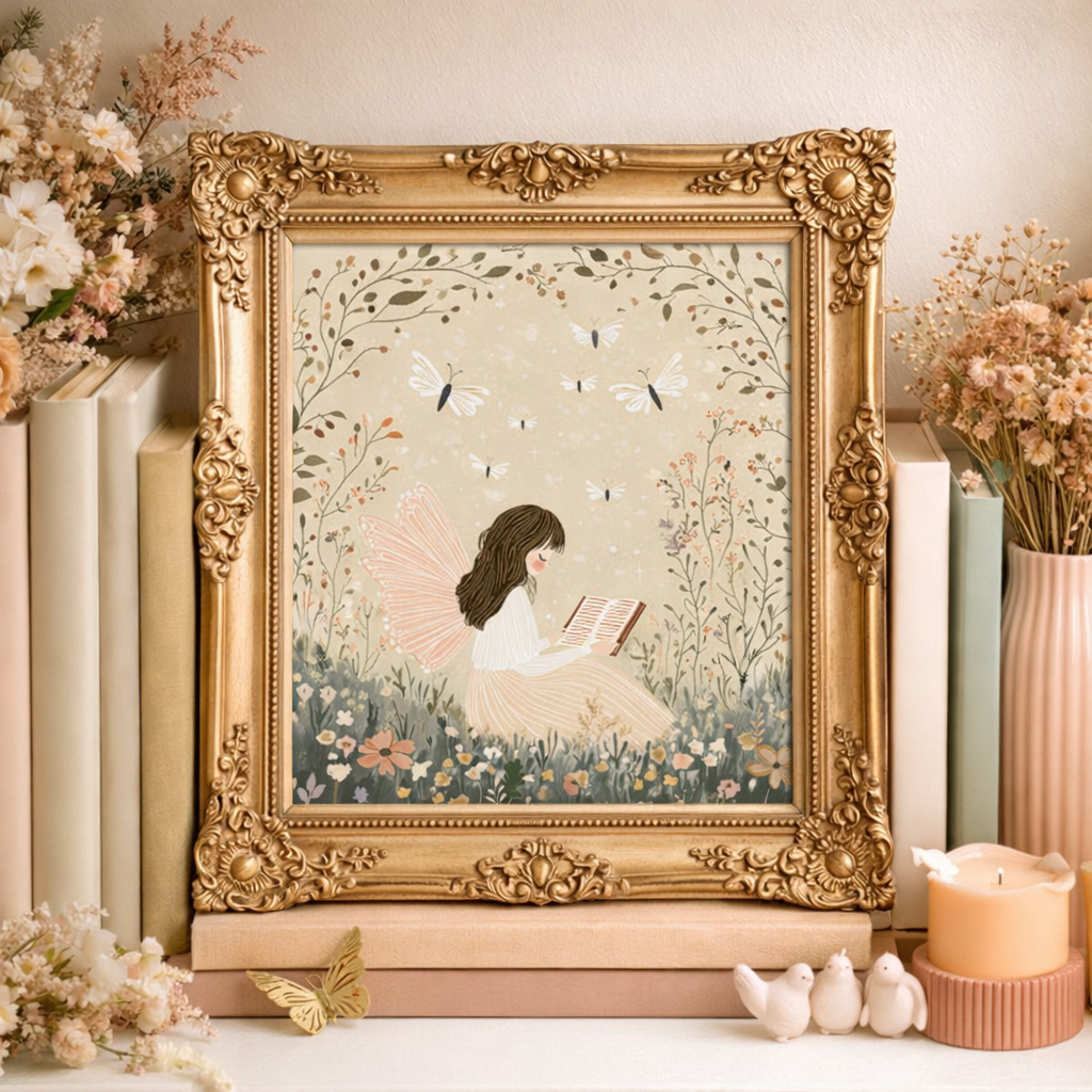 Brunette Fairy Bookshelf Printable Art