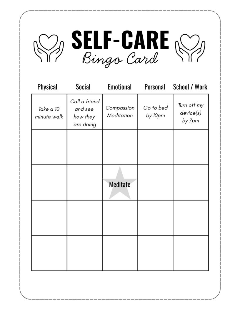 Self Care Bingo Card