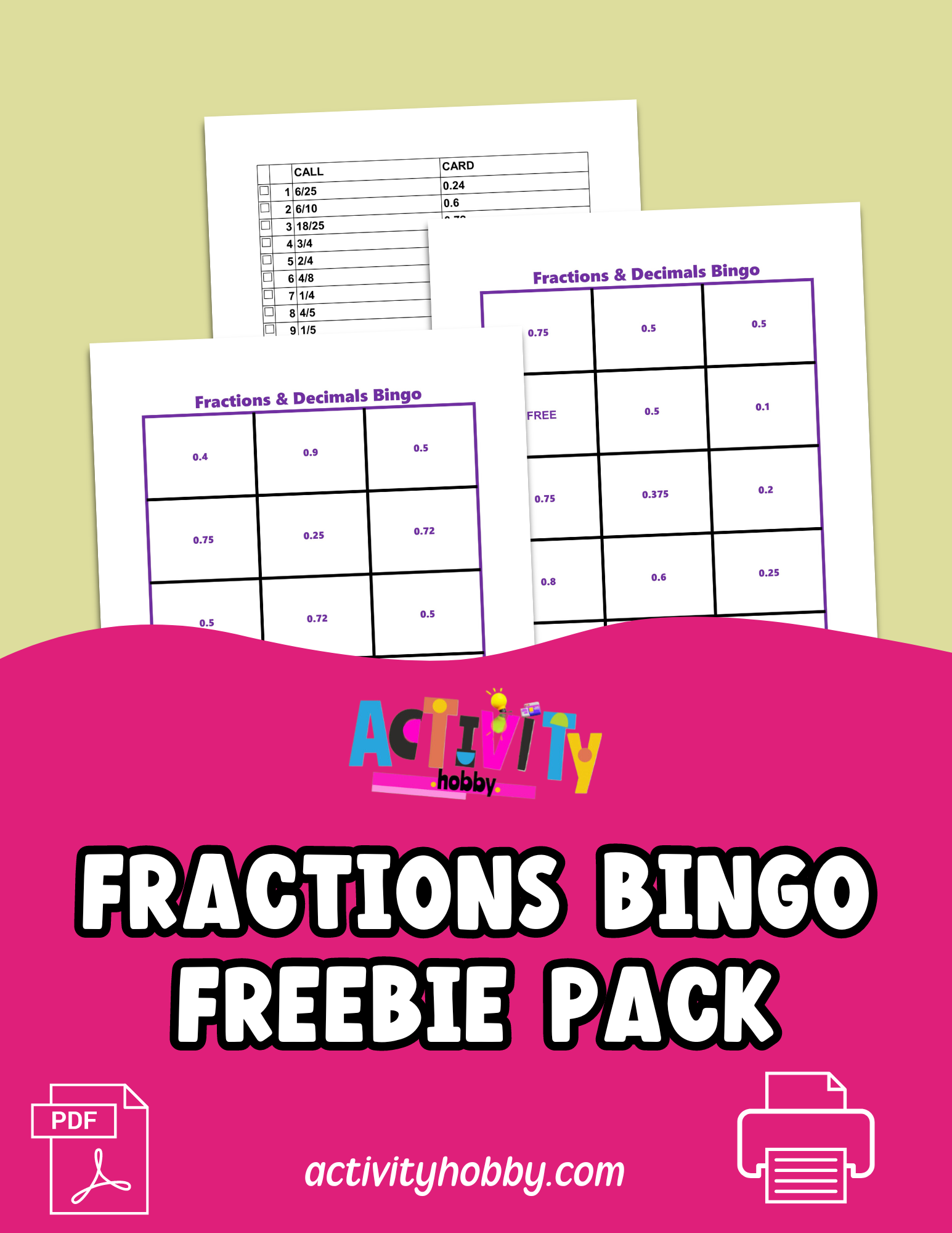 Fractions and Decimals Bingo 