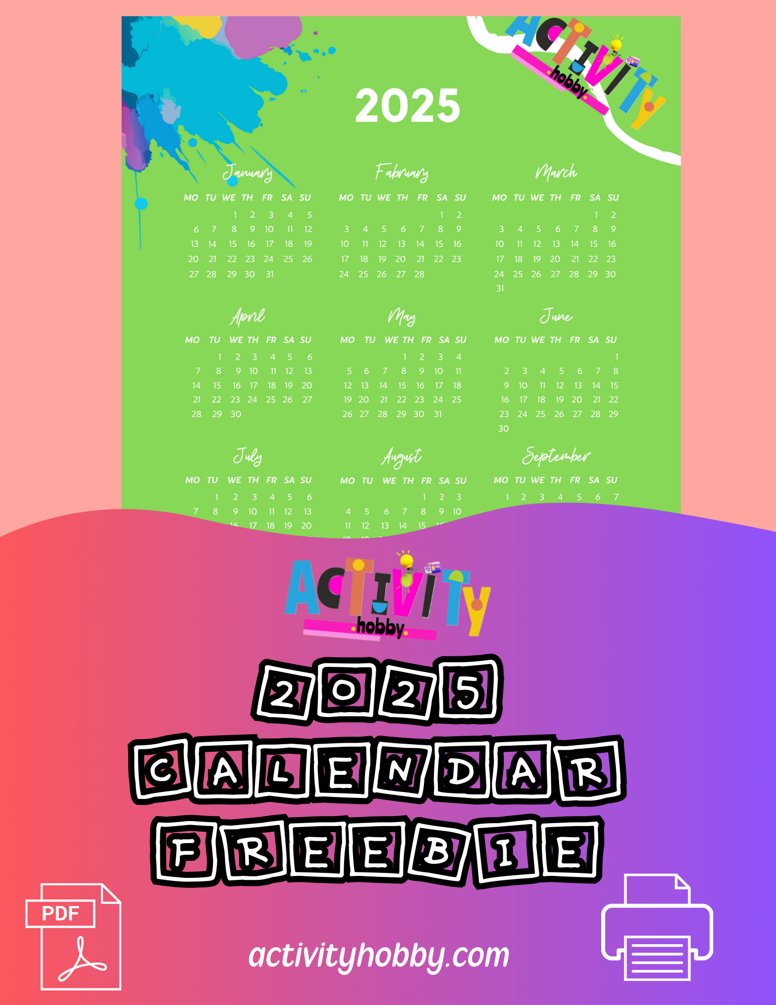 2025 ActivityHobby.com Calendar