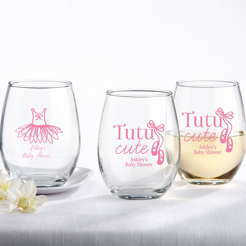 Personalized 9 oz. Baby Shower Stemless Wine Glass Beaucoup