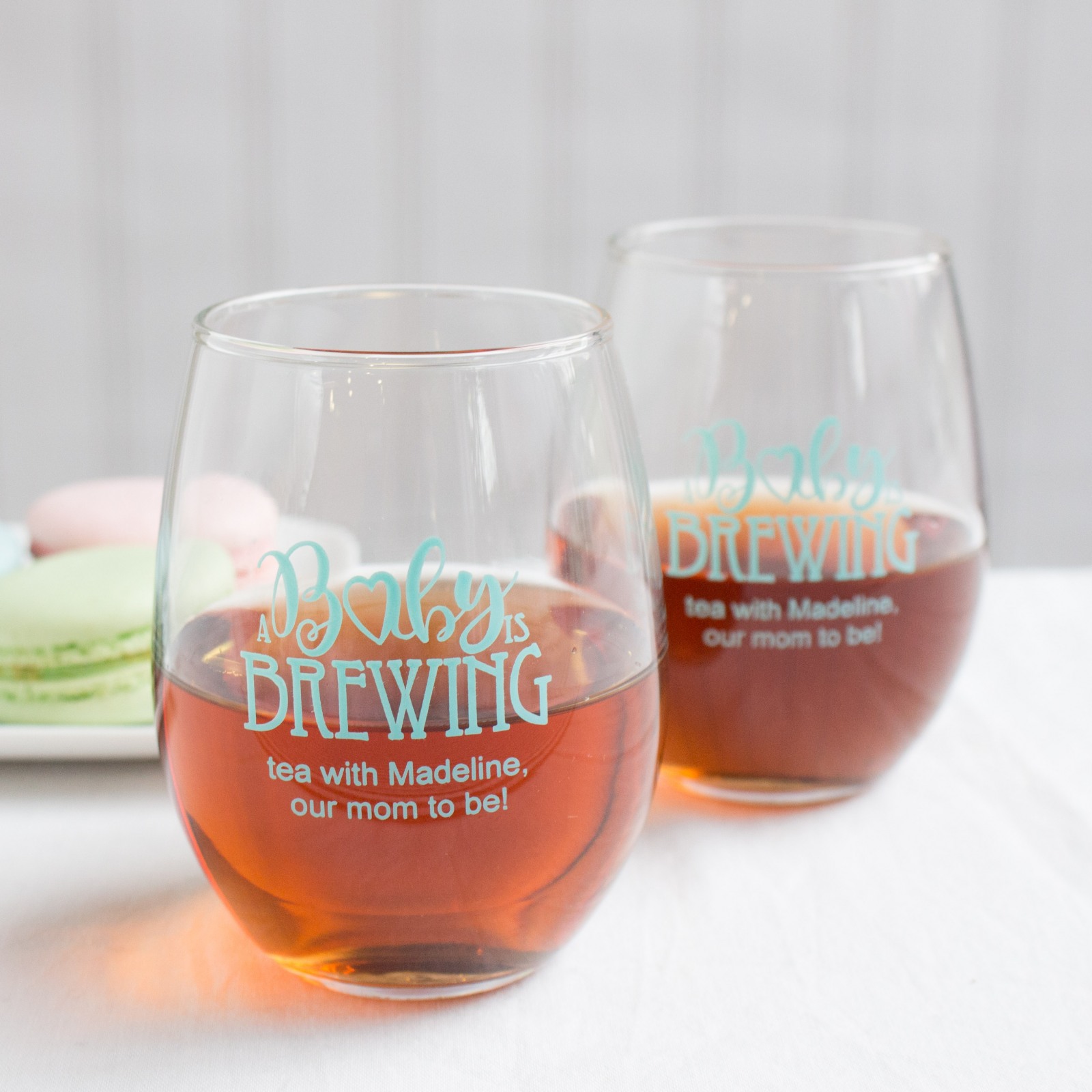 Personalized 9 oz. Baby Shower Stemless Wine Glass Beaucoup