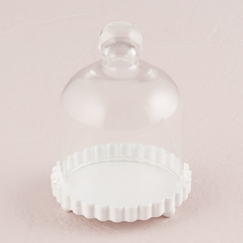 Miniature Glass Bell Jar with White Fluted Base