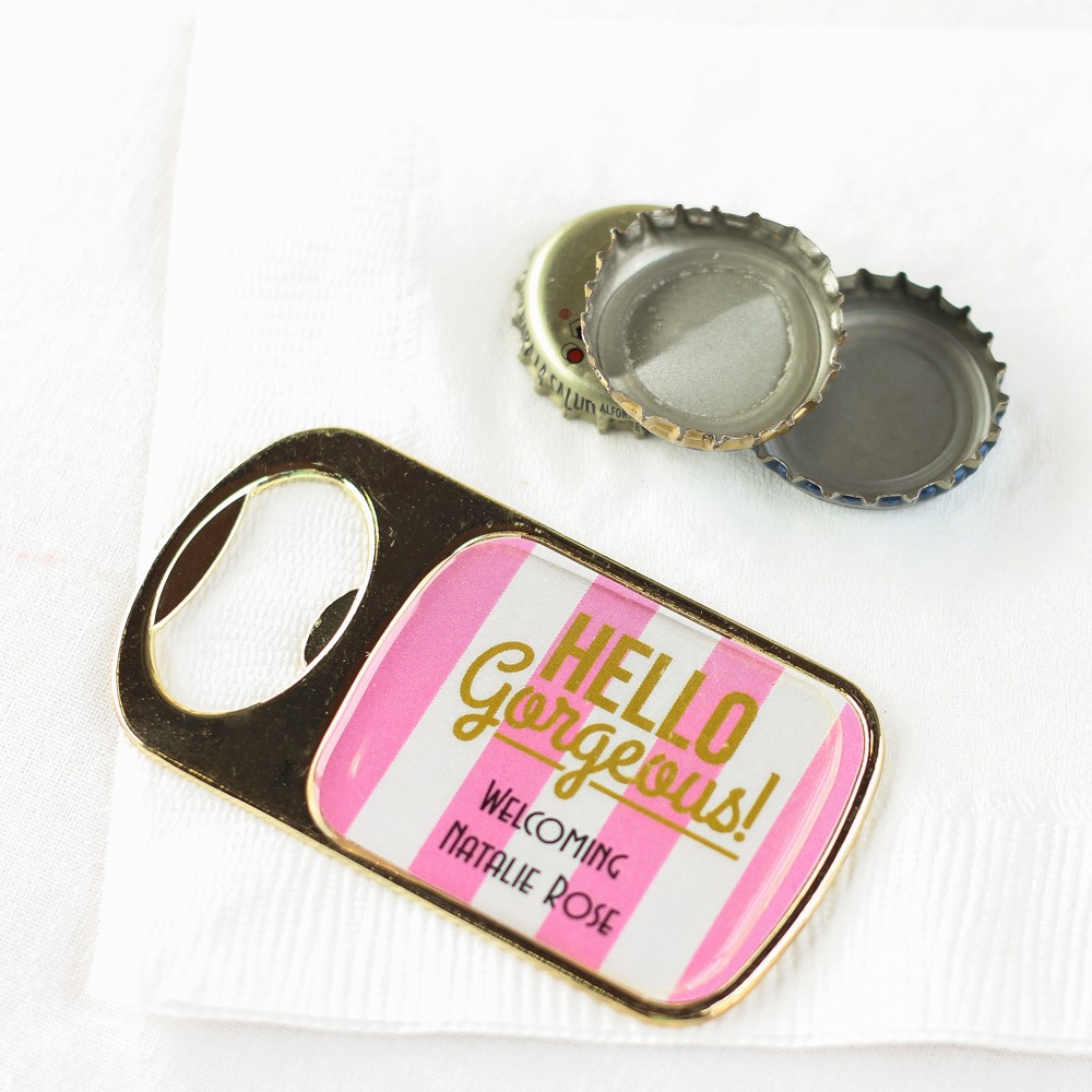 Personalized Baby Shower Themed Bottle Openers with Epoxy Dome