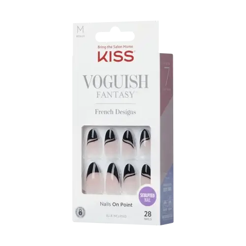 magnique | BEAUTIFY.TIPS A package of KISS Voguish Fantasy french nails in black, 'Magnifique' style that demonstrates the 'black nail theory'.