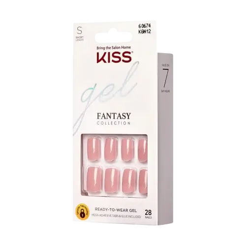 ribbons | BEAUTIFY.TIPS A package of KISS Gel Fantasy collection glue on nails in a nude color and squoval shape