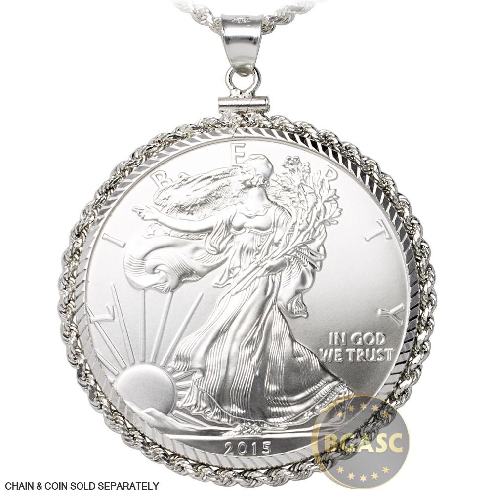 Sterling Silver Coin Bezel For 40.6mm American Silver Eagle - Medium Bail - USA Made