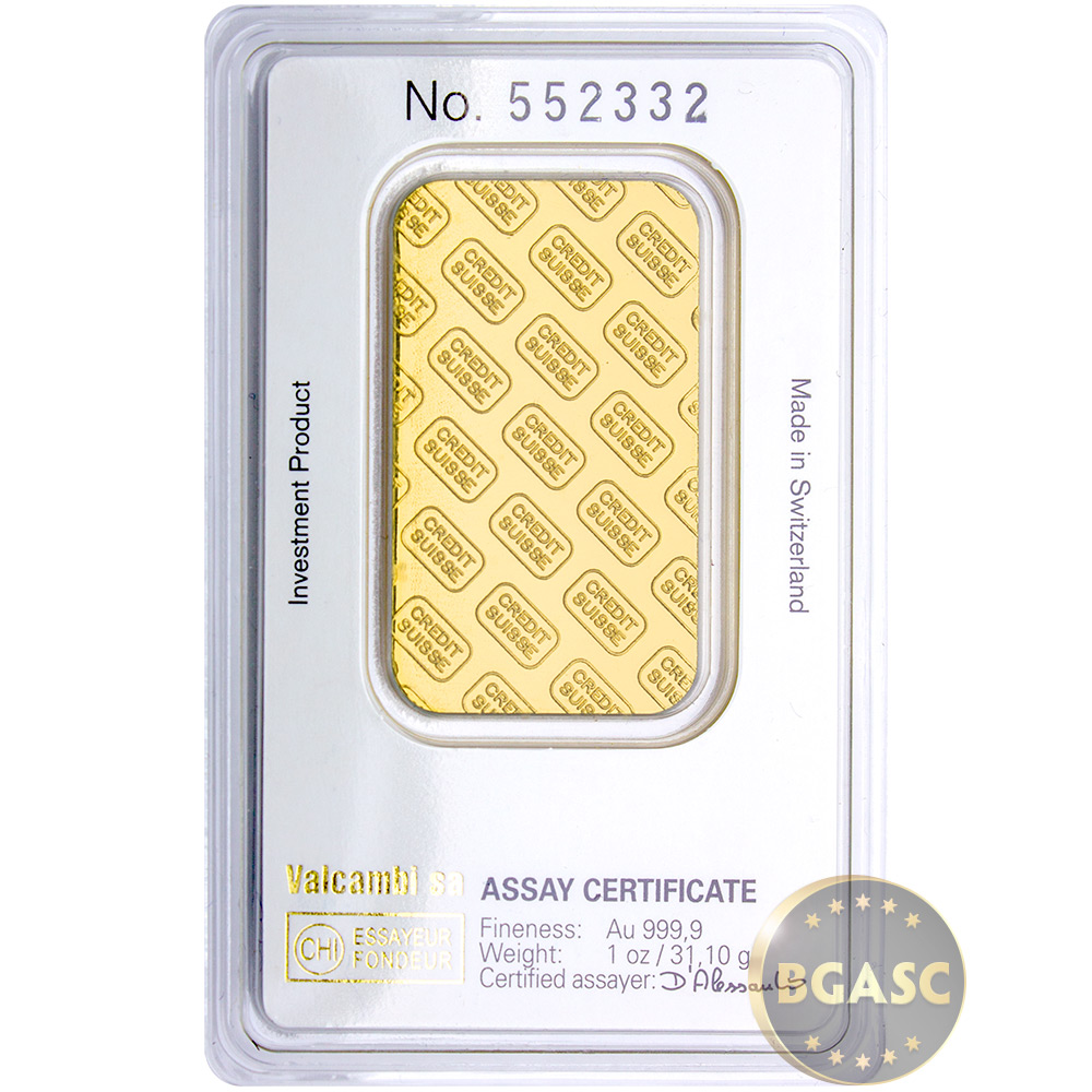 Buy 1 oz Gold Bar Credit Suisse .9999 Fine 24kt (in Assay) Credit