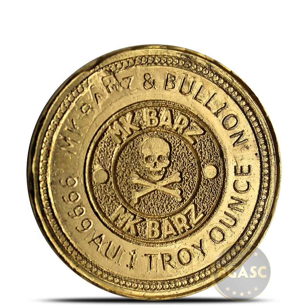 Buy 1 oz Gold Round MK BarZ Pirate Treasure Spanish Doubloon .9999 Fine