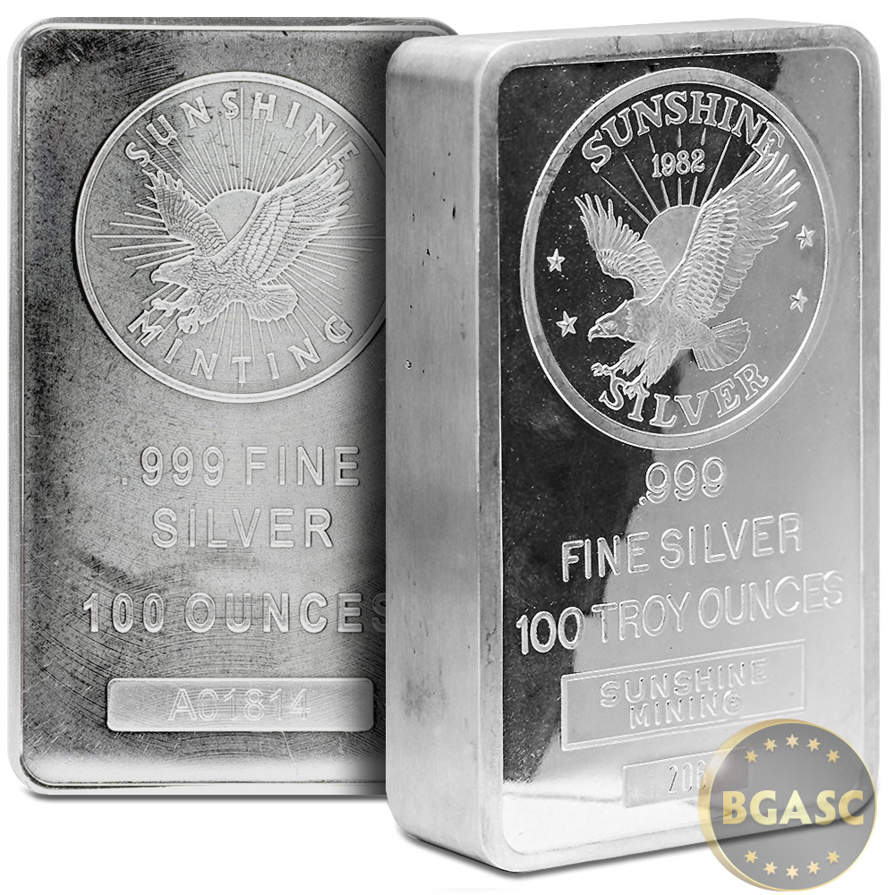 Buy 100 oz Silver Bar Sunshine Minting .999 Fine Bullion Ingot