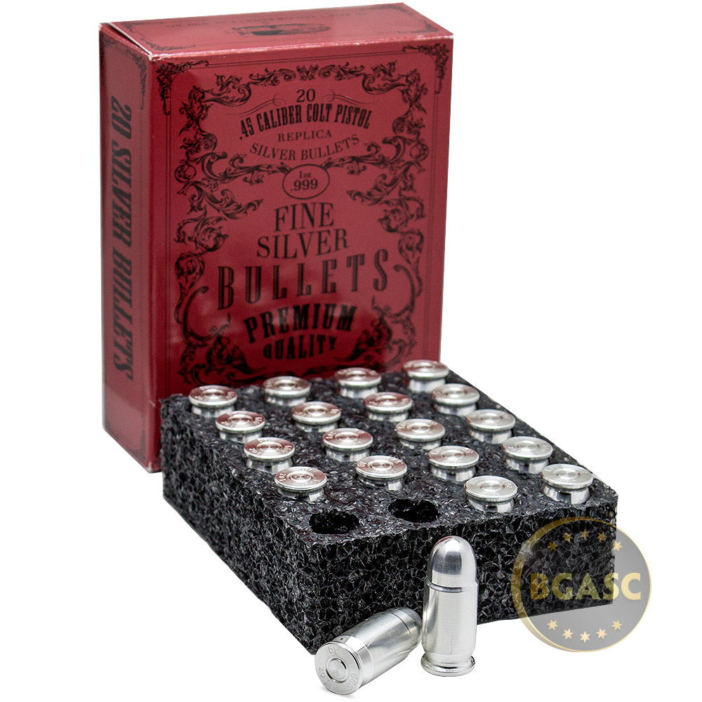 Buy 20 x 1 oz Silver Bullets .45 Caliber ACP Box Set 1 oz Silver