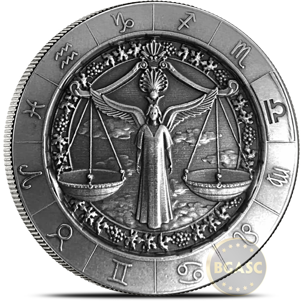 Buy 1 oz Silver LIBRA Zodiac Round .999 Fine in Display Box Silver Zodiac Rounds in Wood Box