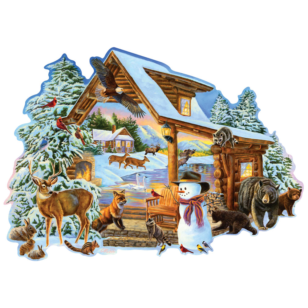 Winter Cabin 300 Large Piece Shaped Jigsaw Puzzle Bits and Pieces