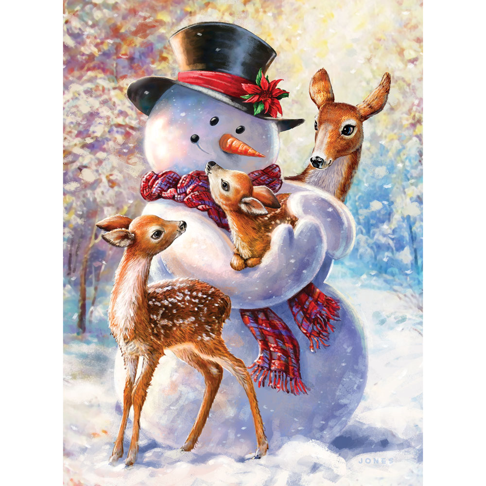 Snowman And Fawn 300 Large Piece Glitter Effects Jigsaw Puzzle Bits 