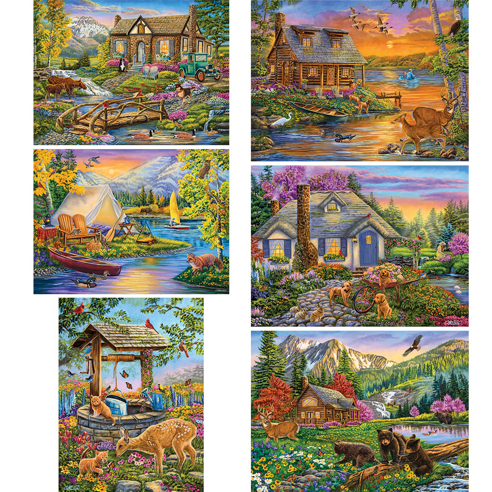Set of 6 Cory Carlson 1000 Piece Jigsaw Puzzles Bits and Pieces